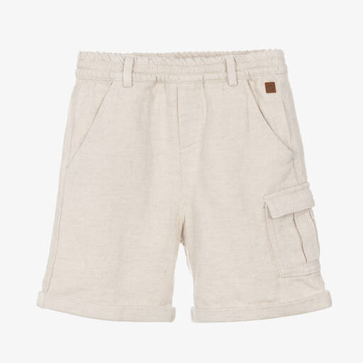 Tartine et Chocolat-Boys Beige Cotton & Linen Cargo Shorts | Childrensalon Outlet