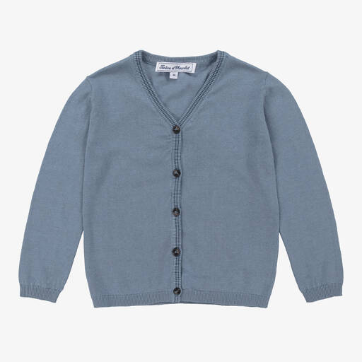 Tartine et Chocolat-Boys Blue Linen & Cotton Knit Cardigan | Childrensalon Outlet