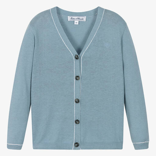 Tartine et Chocolat-Boys Blue Linen & Cotton Knit Cardigan | Childrensalon Outlet