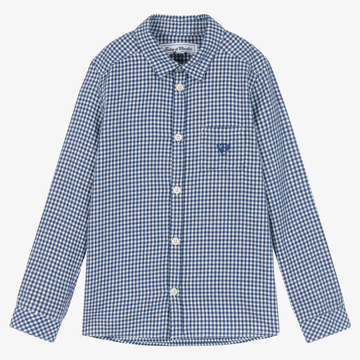 Tartine et Chocolat-Boys Blue & White Checked Cotton Shirt | Childrensalon Outlet