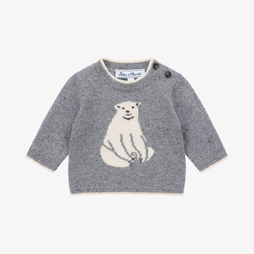 Tartine et Chocolat-Boys Blue Wool Bear Jumper | Childrensalon Outlet