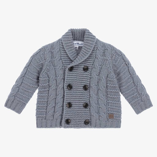 Tartine et Chocolat-Boys Blue Wool Knitted Cardigan | Childrensalon Outlet