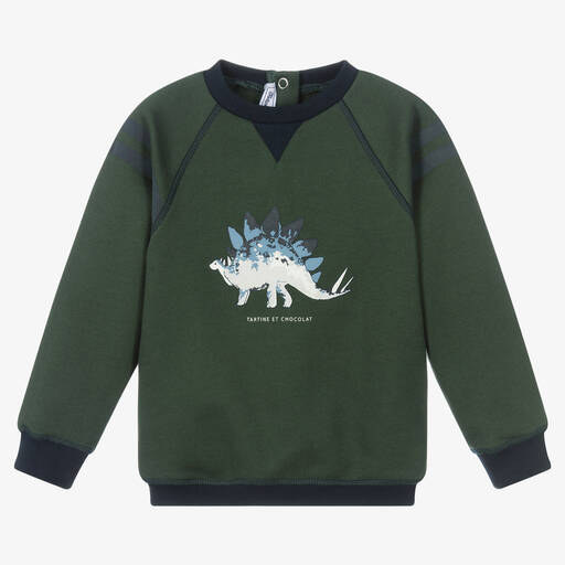 Tartine et Chocolat-Boys Green Dinosaur Sweatshirt | Childrensalon Outlet
