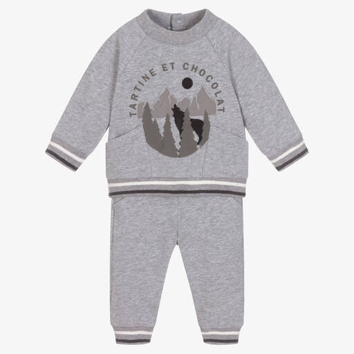 Tartine et Chocolat-Boys Grey Cotton Tracksuit | Childrensalon Outlet