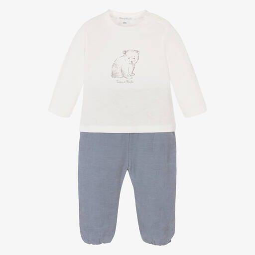 Tartine et Chocolat-Boys Ivory & Blue Trouser Set | Childrensalon Outlet