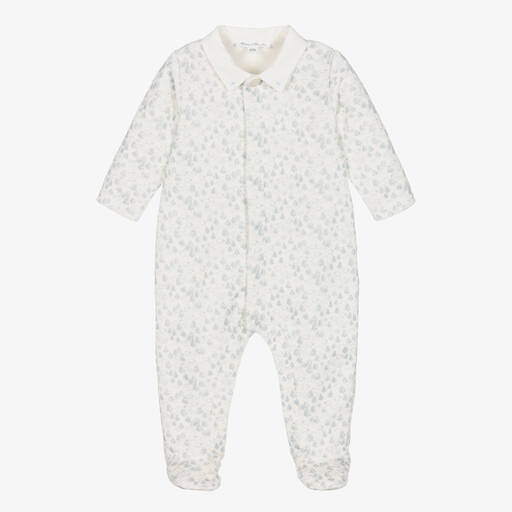 Tartine et Chocolat-Boys Ivory & Blue Velour Babygrow | Childrensalon Outlet