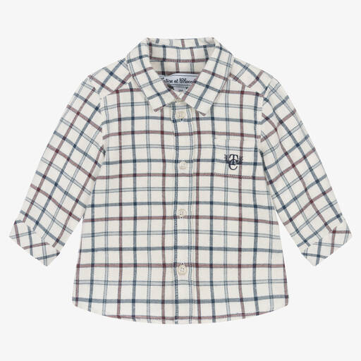 Tartine et Chocolat-Boys Ivory Cotton Checked Shirt | Childrensalon Outlet