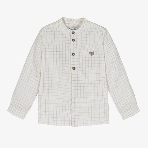 Tartine et Chocolat-Boys Ivory Linen Checked Shirt | Childrensalon Outlet