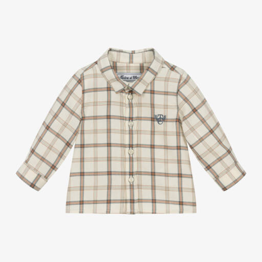 Tartine et Chocolat-Boys Ivory Plaid Cotton Shirt | Childrensalon Outlet
