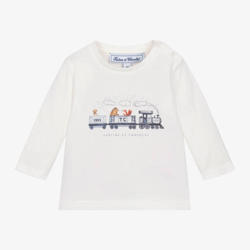 Tartine et Chocolat-Boys Ivory Train Cotton Tee | Childrensalon Outlet