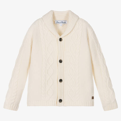 Tartine et Chocolat-Boys Ivory Wool Knit Cardigan | Childrensalon Outlet