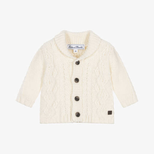 Tartine et Chocolat-Boys Ivory Wool Knit Cardigan | Childrensalon Outlet