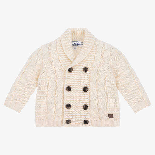 Tartine et Chocolat-Boys Ivory Wool Knitted Cardigan | Childrensalon Outlet