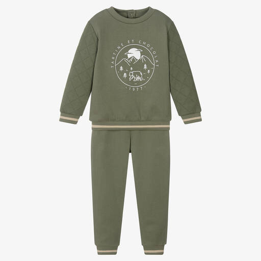 Tartine et Chocolat-Boys Khaki Green Cotton Tracksuit | Childrensalon Outlet