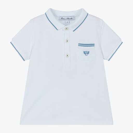 Tartine et Chocolat-Boys Pale Blue Cotton Piqué Polo Shirt | Childrensalon Outlet