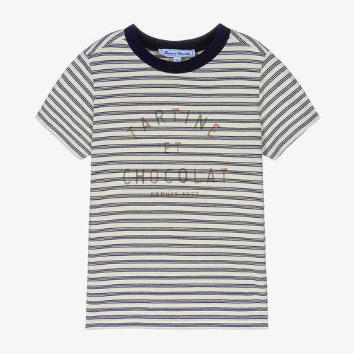 Tartine et Chocolat-Boys Striped Cotton Logo T-Shirt | Childrensalon Outlet