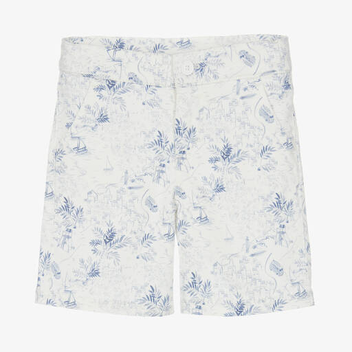 Tartine et Chocolat-Boys White & Blue Cotton Twill Shorts | Childrensalon Outlet