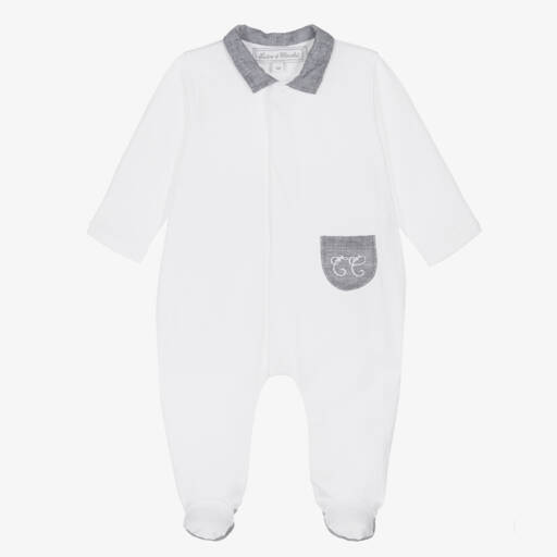 Tartine et Chocolat-Boys White Cotton Babysuit | Childrensalon Outlet