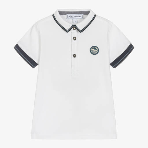 Tartine et Chocolat-Boys White Cotton Logo Polo Shirt | Childrensalon Outlet