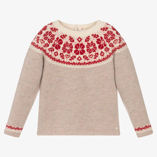 Tartine et Chocolat-Girls Beige Wool Sweater | Childrensalon Outlet