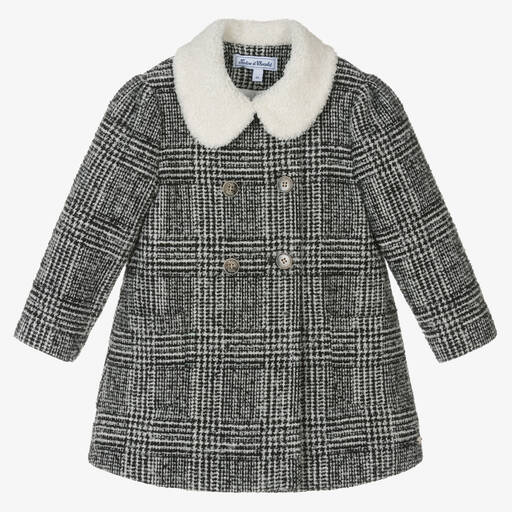 Tartine et Chocolat-Girls Black & Ivory Tweed Coat | Childrensalon Outlet