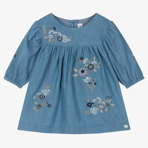 Tartine et Chocolat-Blaues Chambray-Kleid mit Stickerei | Childrensalon Outlet