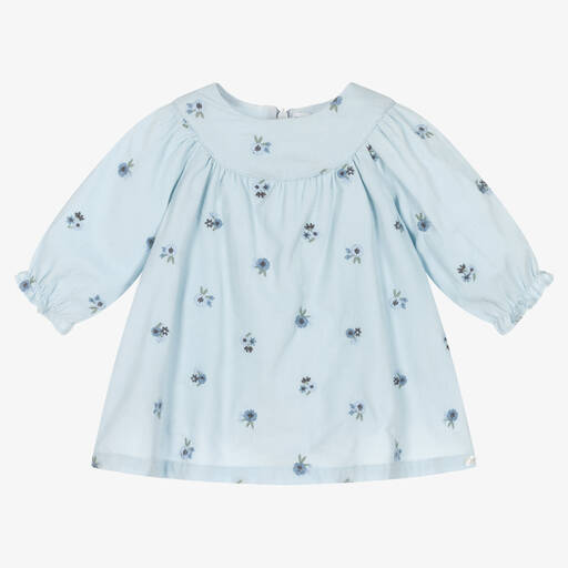 Tartine et Chocolat-Girls Blue Embroidered Needlecord Dress | Childrensalon Outlet