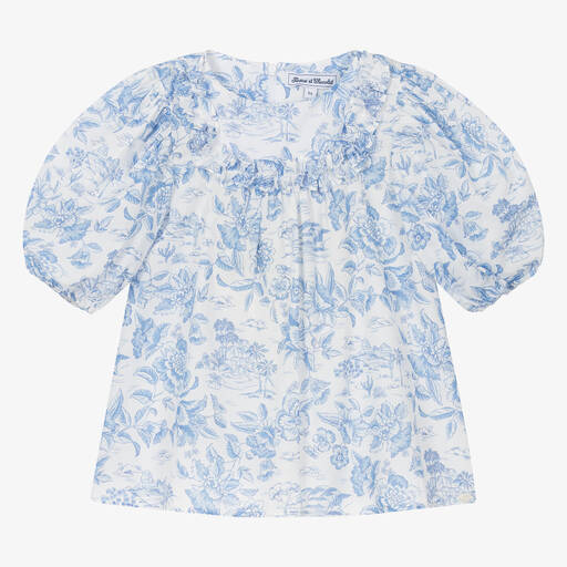 Tartine et Chocolat-Girls Blue Floral Cotton Liberty Blouse | Childrensalon Outlet