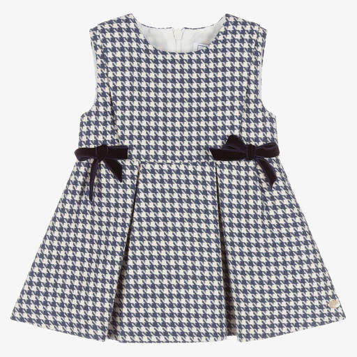 Tartine et Chocolat-Girls Blue Houndstooth Dress | Childrensalon Outlet