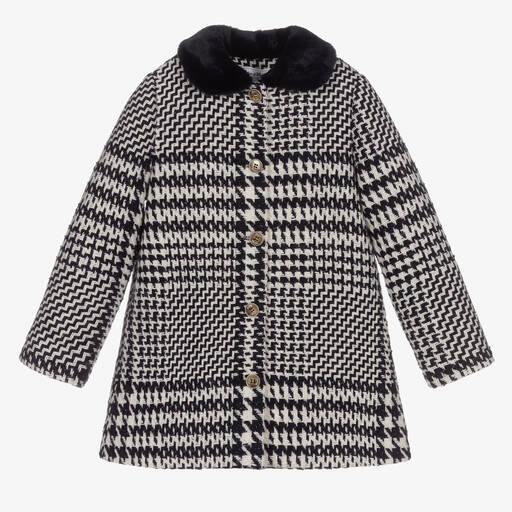 Tartine et Chocolat-Manteau bleu ivoire tweed Fille | Childrensalon Outlet