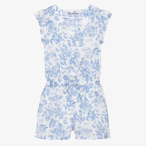 Tartine et Chocolat-Girls Blue Liberty Floral Cotton Playsuit | Childrensalon Outlet