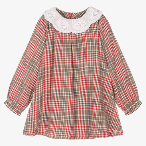 Tartine et Chocolat-Girls Brown & Red Check Dress | Childrensalon Outlet