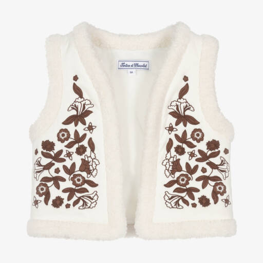 Tartine et Chocolat-Girls Cream Floral Faux Suede Vest | Childrensalon Outlet