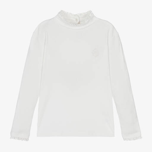 Tartine et Chocolat-Girls Cream Ribbed Cotton Turtleneck Top | Childrensalon Outlet
