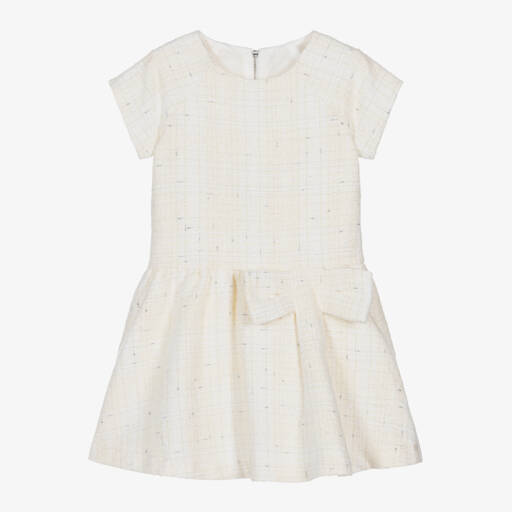 Tartine et Chocolat-Girls Cream Tweed Bow Dress | Childrensalon Outlet