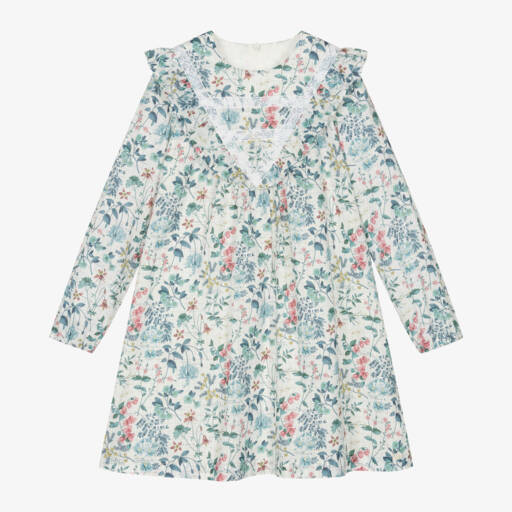 Tartine et Chocolat-Girls Floral Blue Cotton Dress | Childrensalon Outlet