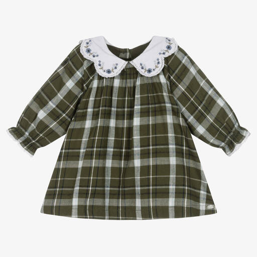 Tartine et Chocolat-Girls Green Cotton Check Dress  | Childrensalon Outlet