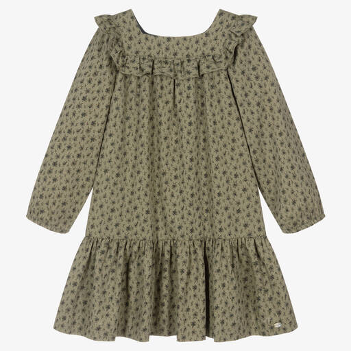 Tartine et Chocolat-Girls Green Cotton Floral Dress | Childrensalon Outlet