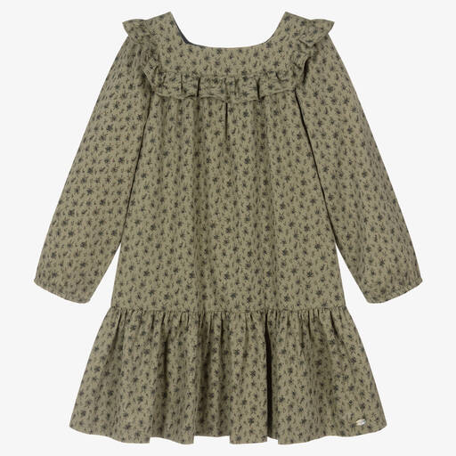 Tartine et Chocolat-Grünes Baumwollkleid mit Blumen | Childrensalon Outlet