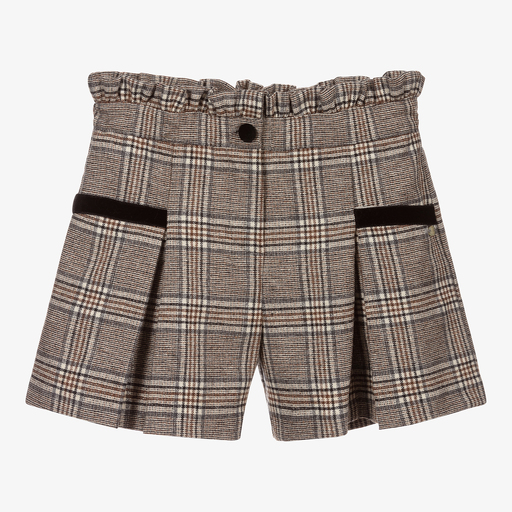 Tartine et Chocolat-Girls Grey Check Wool Shorts | Childrensalon Outlet