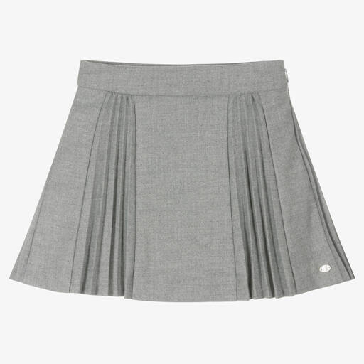 Tartine et Chocolat-Girls Grey Pleated Flannel Skirt | Childrensalon Outlet