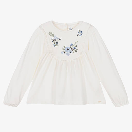 Tartine et Chocolat-Girls Ivory Cotton Jersey Blouse | Childrensalon Outlet