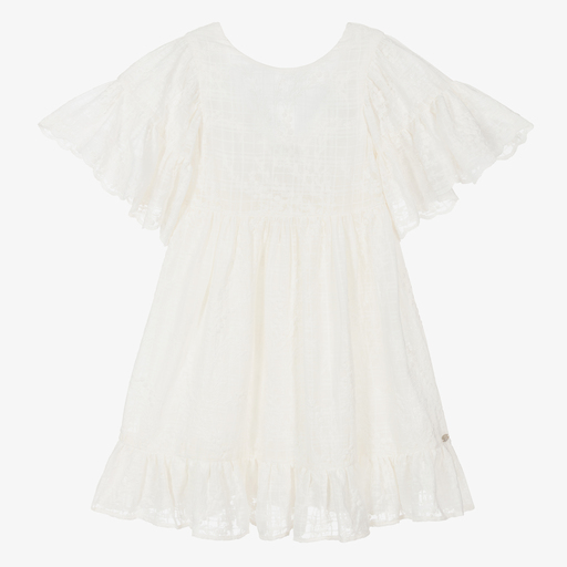 Tartine et Chocolat-Girls Ivory Cotton Lace Dress | Childrensalon Outlet