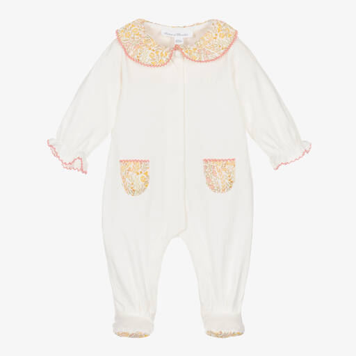 Tartine et Chocolat-Girls Ivory Cotton Liberty Print Babygrow | Childrensalon Outlet