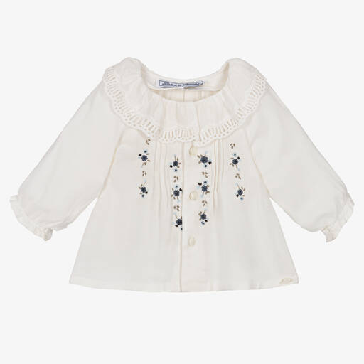 Tartine et Chocolat-Girls Ivory Floral Hand-Embroidered Blouse | Childrensalon Outlet