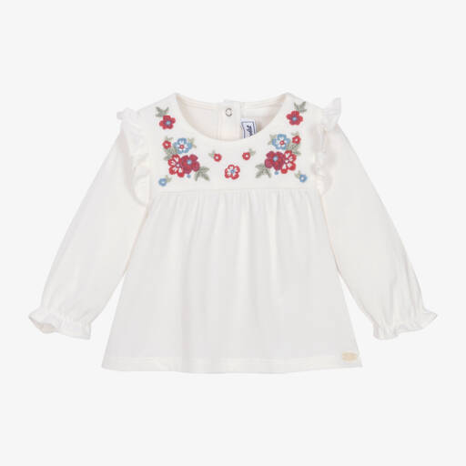 Tartine et Chocolat-Girls Ivory Floral Jersey Blouse | Childrensalon Outlet