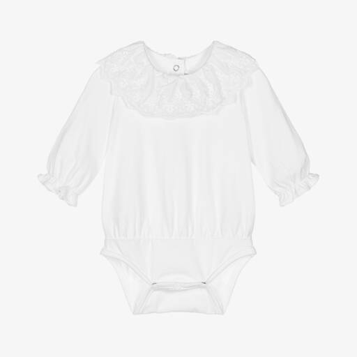 Tartine et Chocolat-Girls Ivory Frill Neck Cotton Bodysuit | Childrensalon Outlet