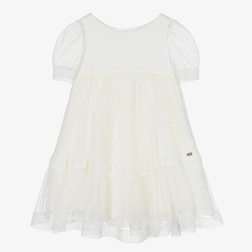 Tartine et Chocolat-Girls Ivory Lace & Tulle Dress | Childrensalon Outlet