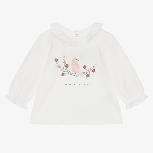 Tartine et Chocolat-توب مزيج قطن ومودال لون عاجي للبنات | Childrensalon Outlet
