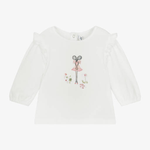 Tartine et Chocolat-Girls Ivory Mouse Long Sleeve Top | Childrensalon Outlet